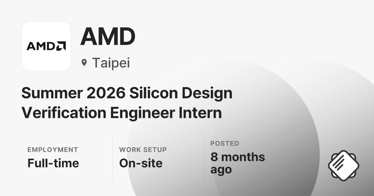Summer 2026 Silicon Design Verification Engineer Intern at AMD | Salary ...