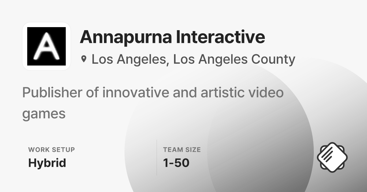 Annapurna Interactive Jobs | Salary & Interviews - refresh.cv