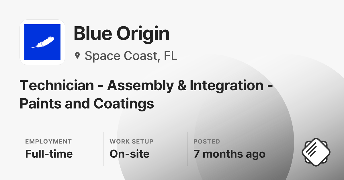 Technician - Assembly & Integration - Paints and Coatings at Blue ...