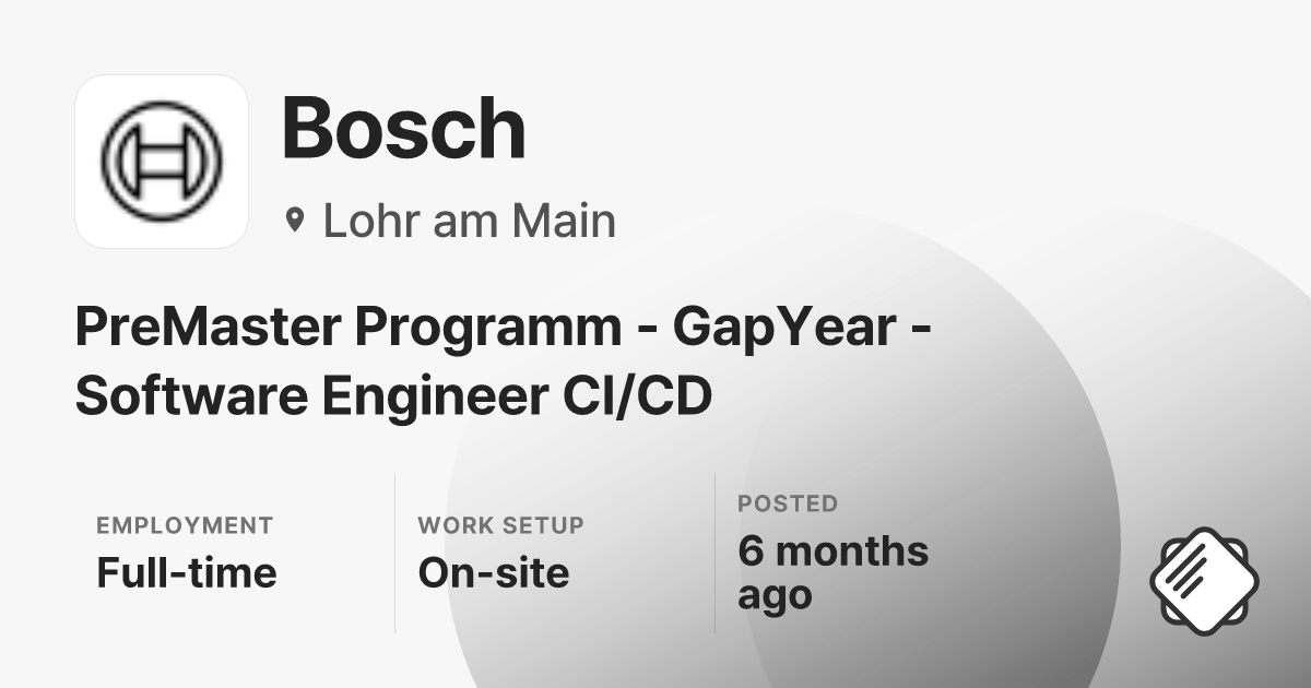 PreMaster Programm - GapYear - Software Engineer CI/CD at Bosch ...