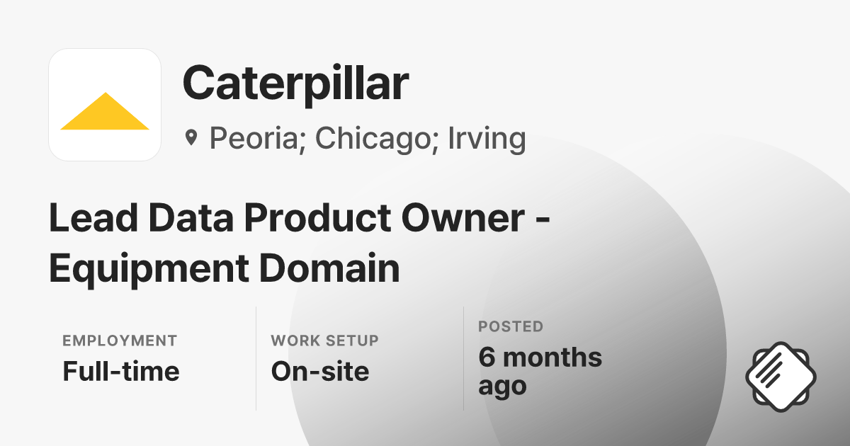 Lead Data Product Owner - Equipment Domain at Caterpillar — Salary ...