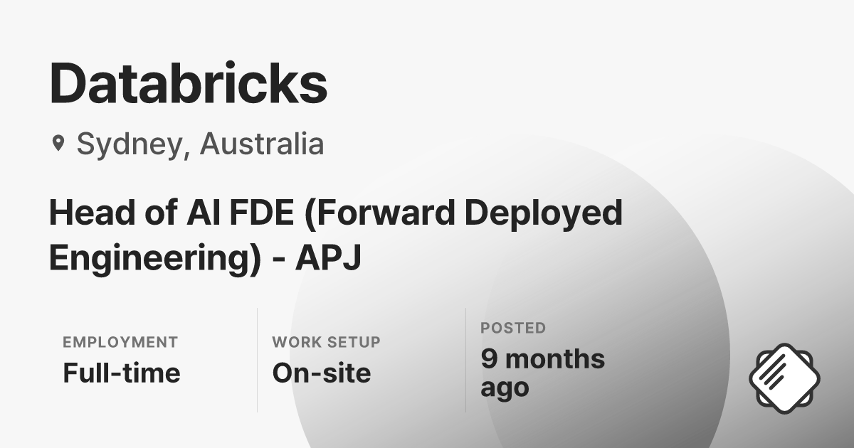 Head of AI FDE (Forward Deployed Engineering) - APJ at Databricks ...