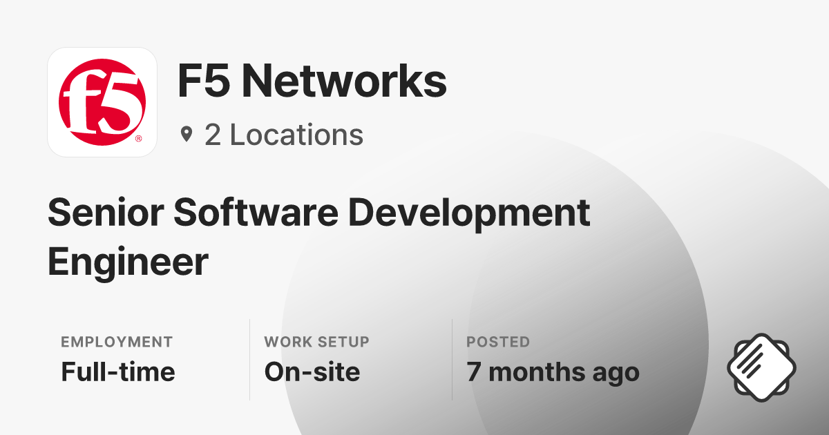 Senior Software Development Engineer at F5 Networks — Salary ...