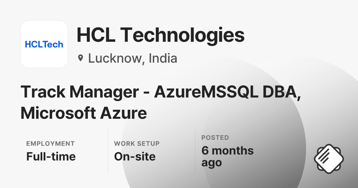 Track Manager - AzureMSSQL DBA, Microsoft Azure at HCL Technologies ...