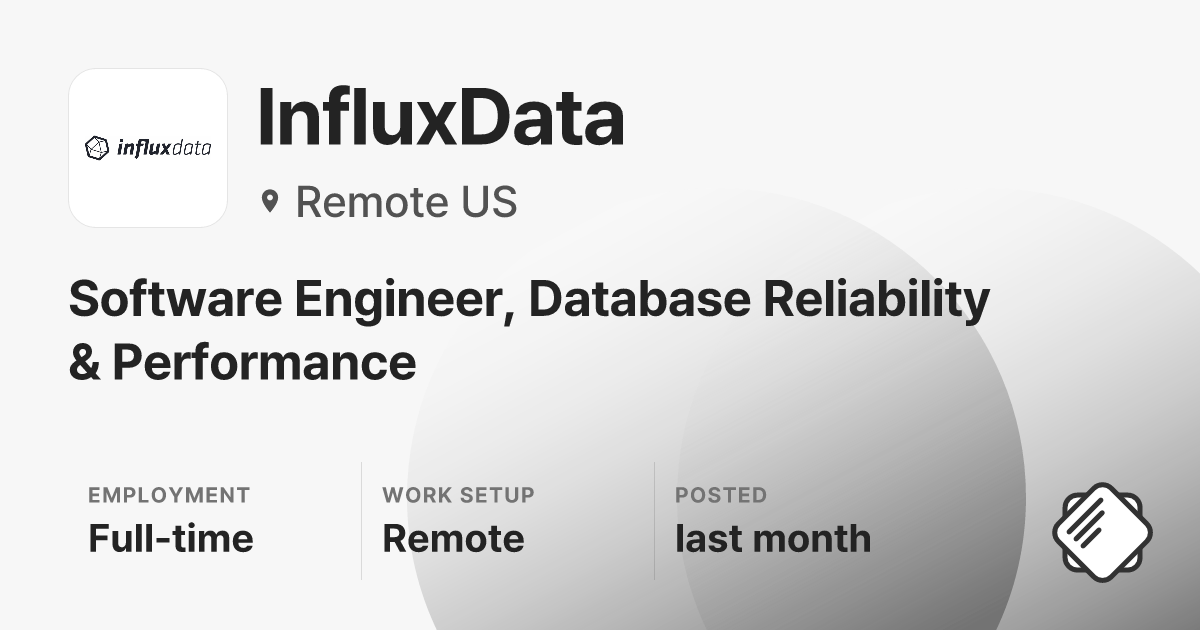Software Engineer, Database Reliability & Performance at InfluxData ...