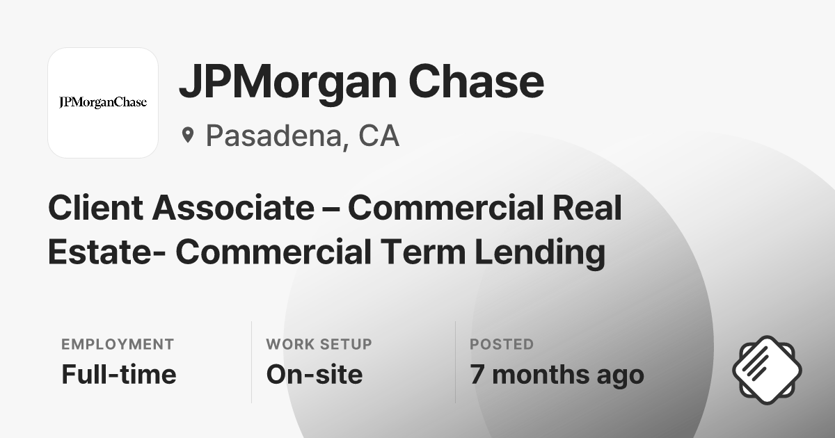 Client Associate – Commercial Real Estate- Commercial Term Lending at ...