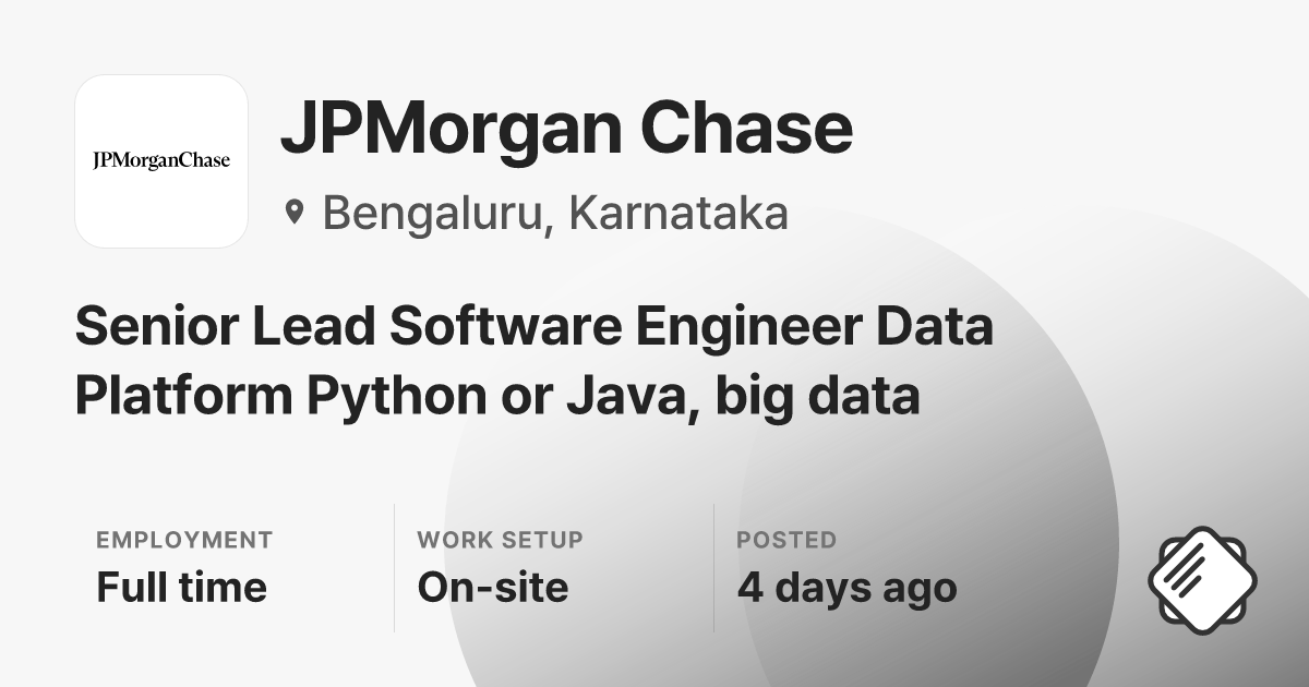 Senior Lead Software Engineer Data Platform Python or Java, big data at ...