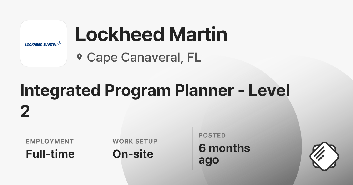 Integrated Program Planner - Level 2 at Lockheed Martin | Salary ...
