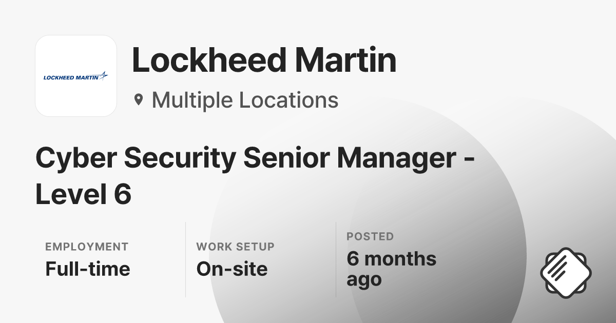 Cyber Security Senior Manager - Level 6 at Lockheed Martin | Salary ...