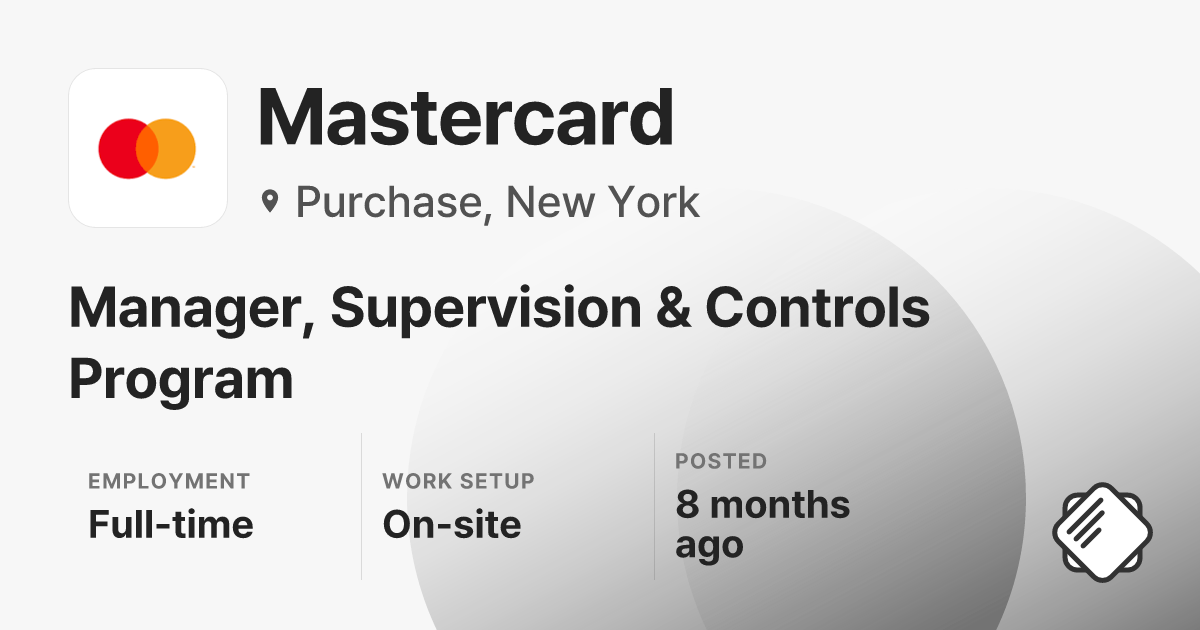 Manager, Supervision & Controls Program at Mastercard ($115,000 ...