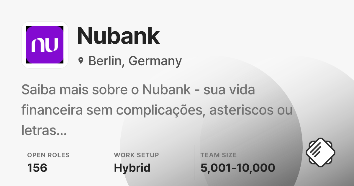 Nubank Jobs: 146 Open Jobs | Salary & Interviews - refresh.cv