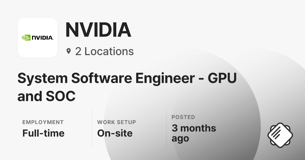 System Software Engineer - GPU and SOC at NVIDIA — Salary & Interview ...