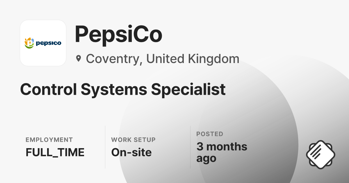 Control Systems Specialist at PepsiCo — Salary & Interview Data (2026)