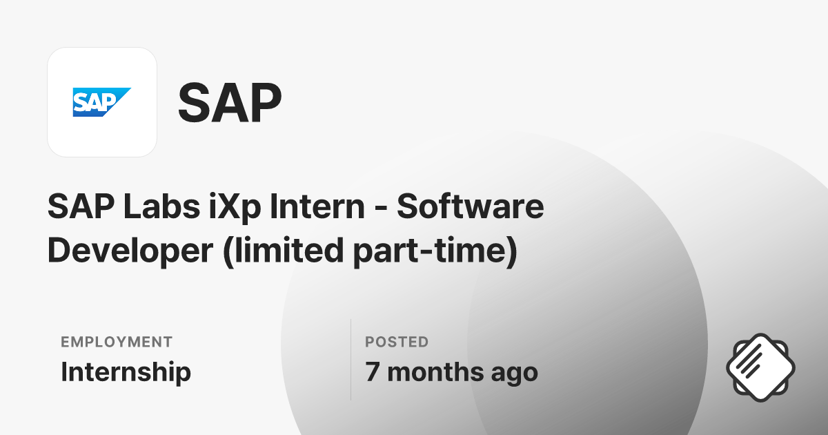 SAP Labs iXp Intern - Software Developer (limited part-time) at SAP ...
