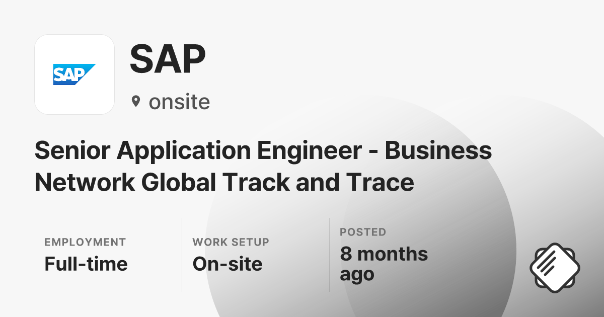 Senior Application Engineer - Business Network Global Track and Trace ...