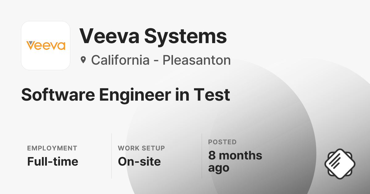 Software Engineer in Test - CDMS at Veeva Systems — Salary & Interview ...